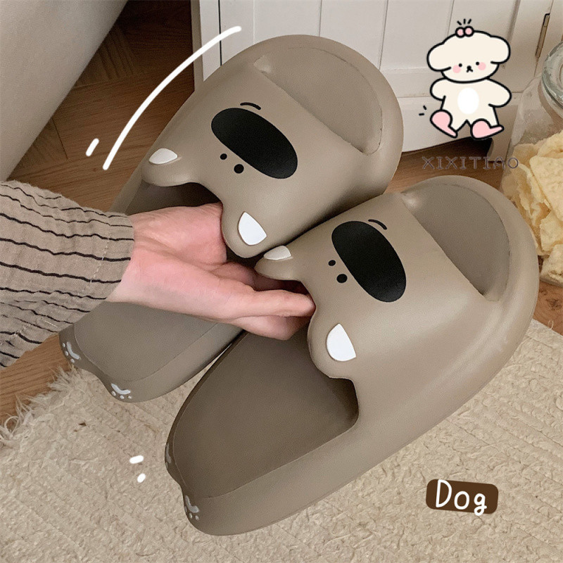 Xixitiao Ngoài Trời Cặp Đôi Dễ Thương Mũi Lớn Chó Lật Dép Hộ Gia Đình Dễ Thương EVA Dày Đế Dép Nam Nữ Mùa Hè