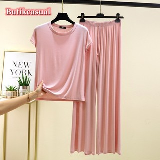 Phụ Nữ Modal Kích Thước Lớn Bộ Rời Trơn loungewear Mùa Hè Mỏng Tay Ngắn Quần 2 Bộ Đồ Ngủ