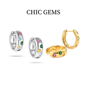 Bông tai vòng cổ điển Màu Zircon Thiết kế sang trọng có khóa dát trang sức thời trang có hộp
