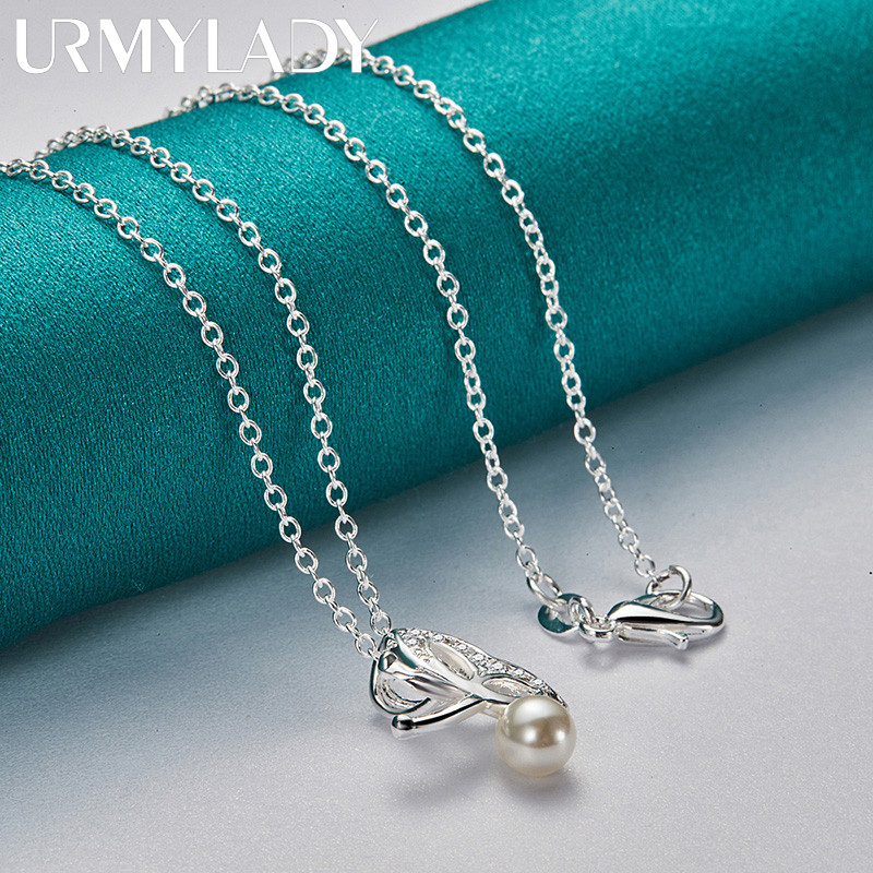 URMYLADY Bạc 925 Bướm Ngọc Trai Mặt Dây Chuyền 16-30 Inch Vòng Cổ Cho Nữ Trang Sức Thời Trang