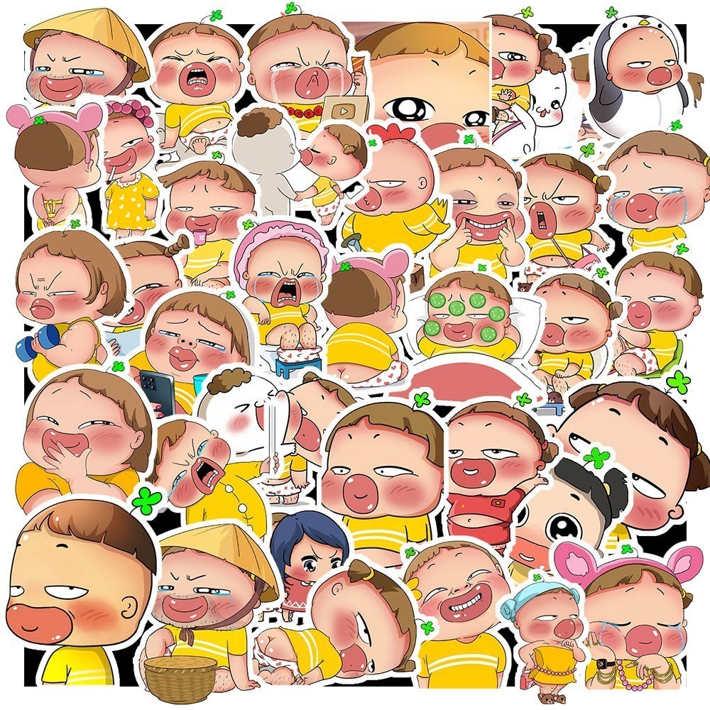 Hộp 50 cái Sticker Quỳnh Aka Chống Nước | Gì Cũng Hình | Decal Dán Mũ Bảo Hiểm, Laptop, Dán Xe, Vali