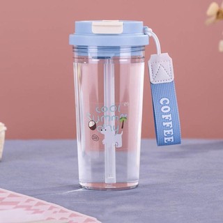 [Giao hàng từ Việt Nam] Cốc nước CORESSPACE, Bình nước dung tích lớn 550ml, Dây đeo chống rò rỉ dễ thương Cốc nhựa uống đôi dành cho học sinh