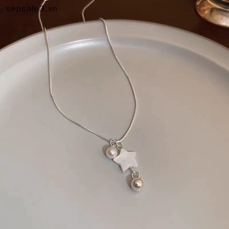 # Sepsale # Thời trang Tối giản Ngôi sao ngọc trai Pentagram Quyến rũ Mặt dây chuyền Dây chuyền xương đòn Bông tai dễ thương ngọt ngào dành cho nữ Quà tặng trang sức bé gái.