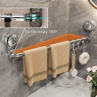 Giá Treo Khăn Nhà Tắm 2 Tầng Hút Dán Tường, Thanh Treo Dép Đa Năng, Không Cần Khoan Đục