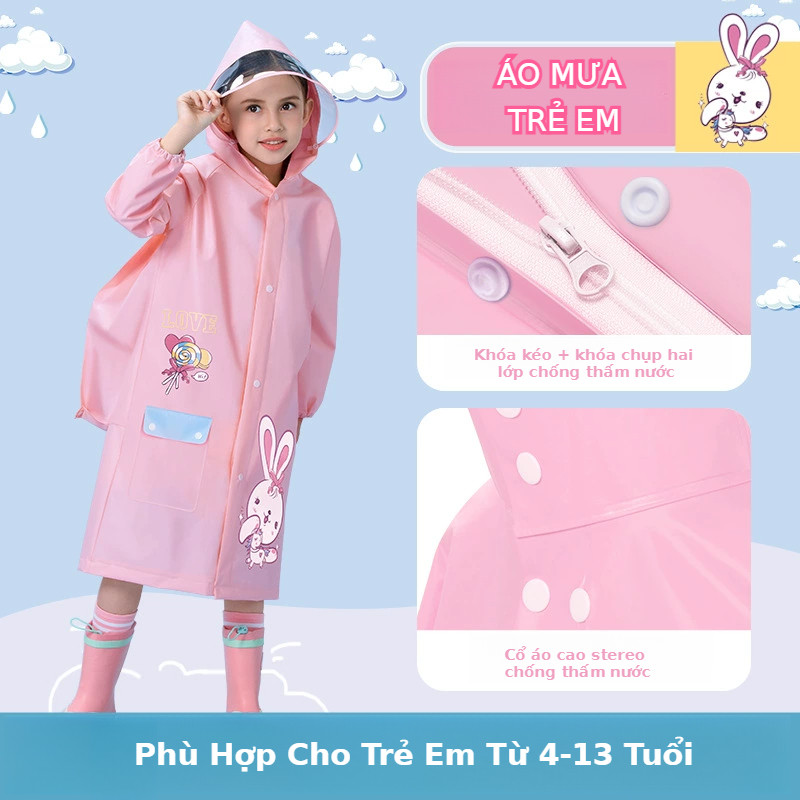 Áo Mưa Cho Bé - Áo Mưa Trẻ Em 4-13 Tuổi Nhẹ Mềm Không Mùi Dày Dặn Chống Thấm Áo Mưa Trẻ Em