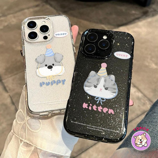 Hat-wearing puppy Phone Case for IPhone1716 15ProMax 13 15 New 12Pro Soft 14Promax Transparent Glitter Powder SF