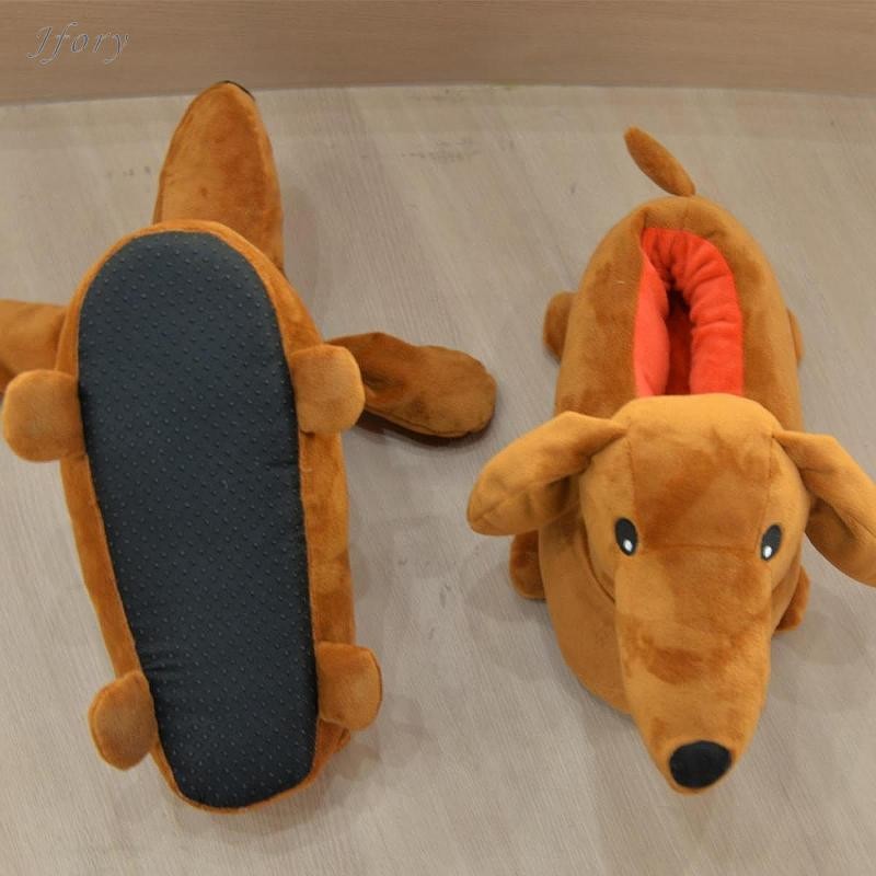 Dachshund Dép Ấm Áp Thu Đông Sàn Dép Nhà Giày Hoạt Hình Chống Trượt Trượt Giày Dép Cotton Cho Nữ