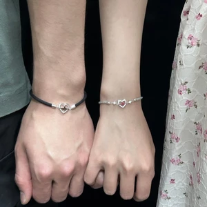 Vòng tay cặp đôi tín hiệu nhịp tim bạc unisex khắc niche sang trọng nhẹ nhàng quà tặng Valentine cho bạn trai hoặc bạn gái KZR6
