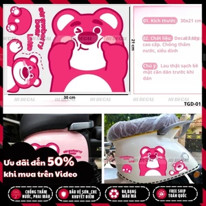 Sticker tem gấu dâu lotso dán xe dán điện thoại | TMN-H005 | Decal cao cấp chống nước, chống phai màu