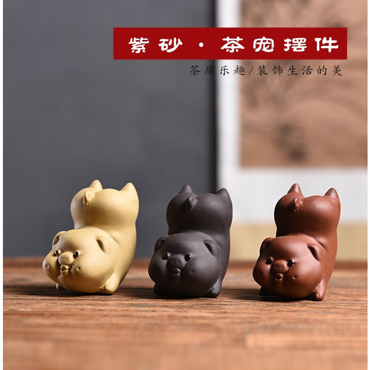 Đồ chơi bàn trà hình thú cưng, Gác nắp ấm, Gác chổi trang trí bàn trà đạo bằng chất liệu gốm tử sa
