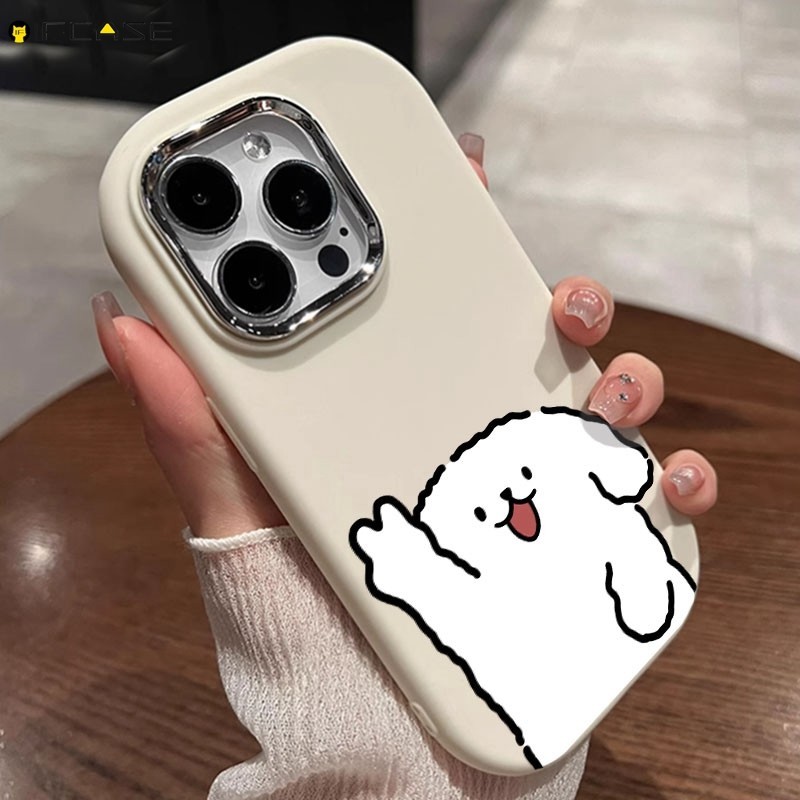 Dành Cho Xiaomi 14 13 13T 12 12T 12S Mi 11 Pro Lite 12X Ốp Điện Thoại ins Dây Dễ Thương Chó Con Chó Con Màu Trắng Nâu Tròn Mạ Mờ Hoạt Hình Mờ Đơn Giản Vỏ Silicon Mềm Vỏ Ốp Lưng