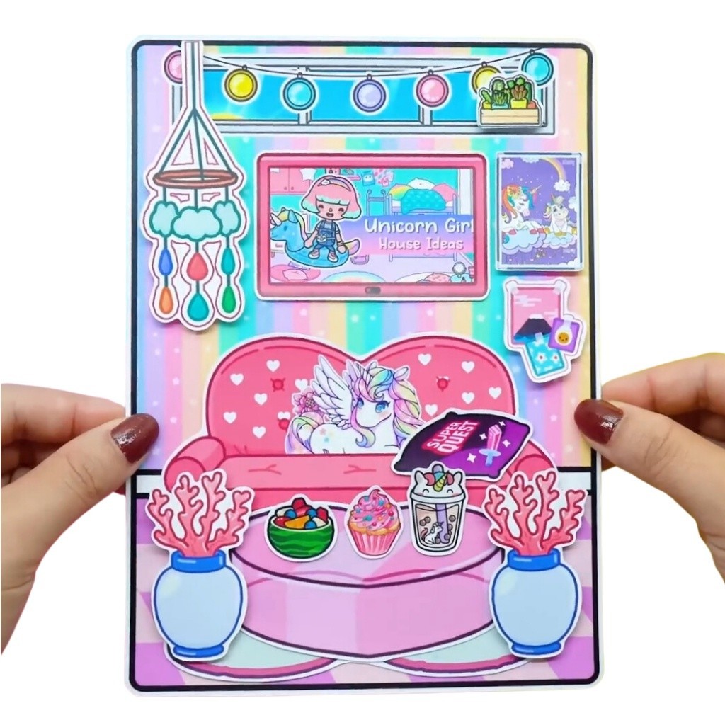 Đồ chơi giấy ngồi nhà búp bê, đồ chơi giấy tocaboca, Công Chúa Unicos, ngôi nhà kuromi sweetie H24N