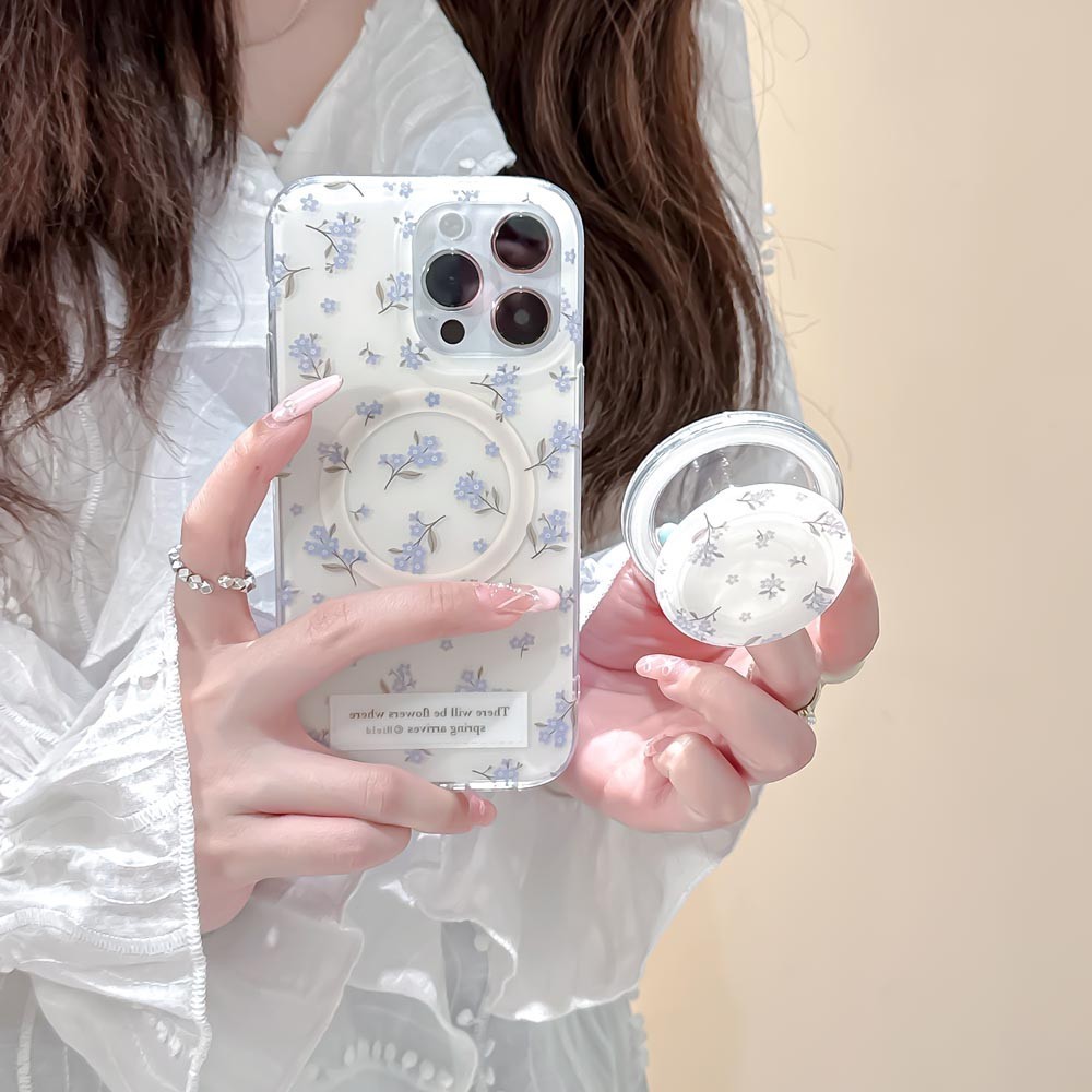 Ốp Lưng Cứng Tương Thích Với iPhone 11 12 12Pro 12ProMax 13 13Pro 13ProMax 14 14Pro 14ProMax 15 15Pro 15ProMax 16 Pro 16ProMax 17 Pro 17ProMax Ốp Nam Châm Họa Tiết Hoa Xanh