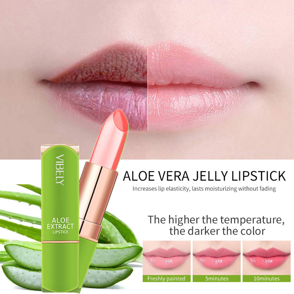 COD VIBELY Aloe Vera Crystal Jelly Lipstick Magic Thay i mu sc theo  nhit  Khng thm nc Dng m lu di Chng nt n Khng dnh cc Mn  mng D dng