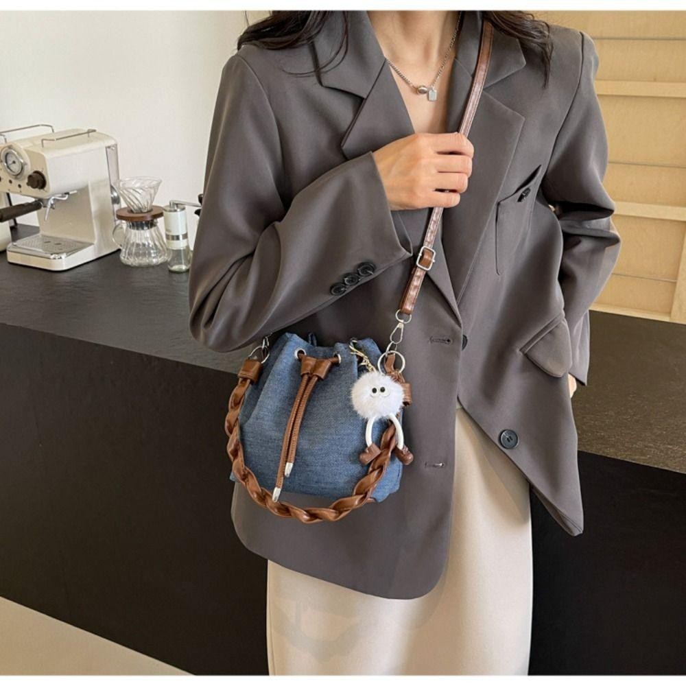 Túi xô dây rút HOBBYIN, Túi đeo vai Denim thời trang, Túi xách sáng tạo