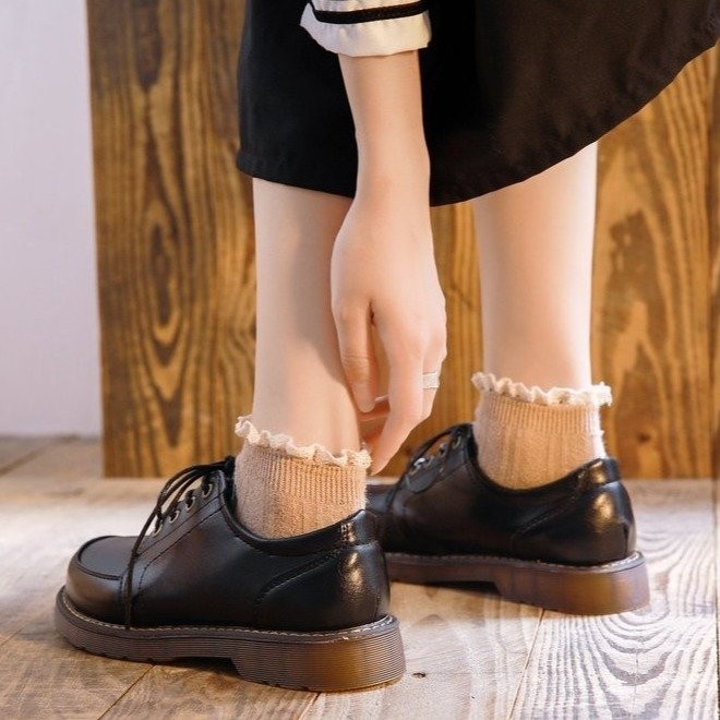 Preppy Phong Cách Retro Ren-Up Giày Da Nhỏ Xuân Thu Phong Cách Hồng Kông Phù Hợp Với Mary Jane Giày Đen Nhật Bản jk Giày Nữ