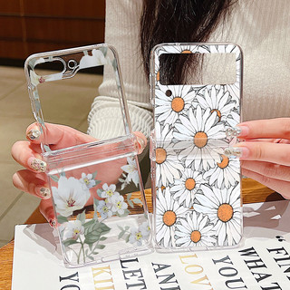 Hoa Trong Suốt Cứng Ốp Lưng Điện Thoại Samsung Galaxy Z Flip 5 Flip 4 Flip 3 5G Full Bản Lề Trong Suốt Gấp Bao Da Cho Samsung Z Flip5 Flip4 Flip3
