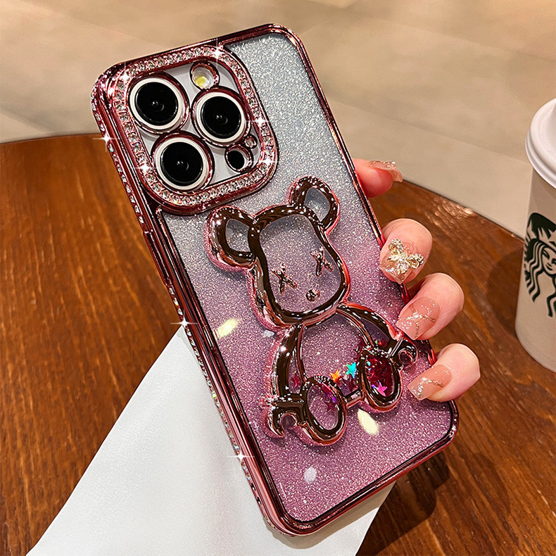 Ốp điện thoại hình gấu cát lún mạ kim cương iphone15 Pro max 14 13 12 11 xr xs max cho vỏ iPhone Vỏ mềm silicon TPU Vỏ bảo hiểm toàn diện chống sốc