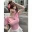 Mùa Hè Nguyên Chất Desire Phong Cách Nơ Xốp In Vai Tay Ngắn Ôm Ôm Hơn Nhìn Ngắn Ngọt Cay Nhỏ Áo Thun Nữ V250220239