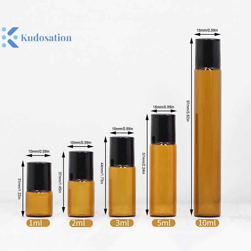 Kudosation 1ml 2ml 3ml 5ml 10ml Hổ Phách Kính Mỏng Cuộn Trên Chai Trống Chai Có Thể Đổ Lại Mẫu Thử Nghiệm Lọ Có Con Lăn