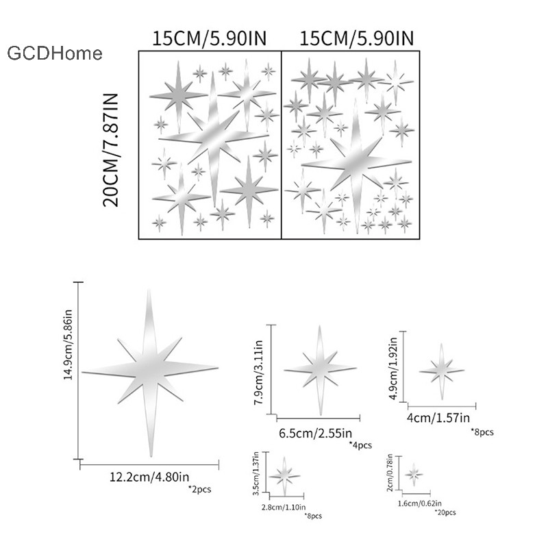 Gcdhome 42 Tờ Ngôi Sao Sáng Tạo Acrylic Có Thể Tháo Rời Gương Kẻ Sọc Dán Tường DIY Lễ Hội Trang Trí Nhà Cửa HOT Dán