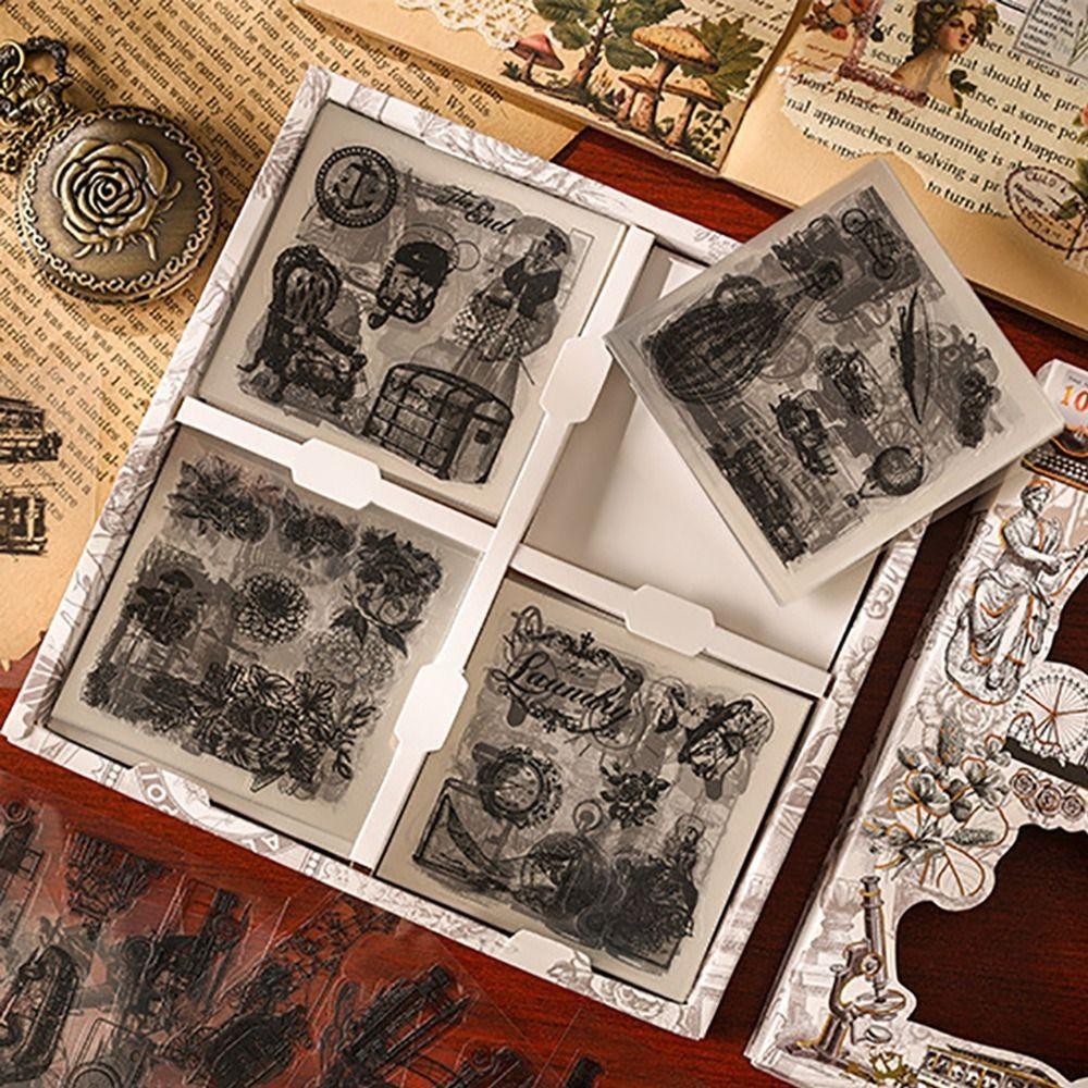 GETVOW DIY Sổ Tay Dán, Chất Liệu PET Thêu Sò Vintage Hộp Quà Tặng Dán, Hoạt Hình Chất Lượng Cao Văn Phòng Phẩm Hoạt Hình Dán Trang Trí