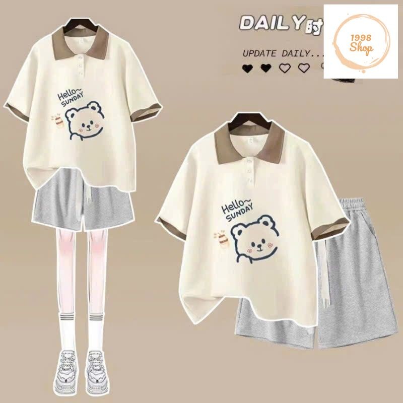 Tổng Hợp Sét Bộ  Cộc Mùa Hè Quần Đùi Trơn Su + Mix kèm Áo Thun Polo Có Cổ bẻ Học Sinh Form Rộng Tay Lỡ