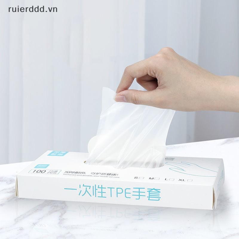 # Ruierdd # 50 / 100 chiếc Găng tay cao su miễn phí TPE Găng tay dùng một lần Axit chống trượt trong suốt An toàn làm việc Găng tay vệ sinh gia đình cấp thực phẩm.