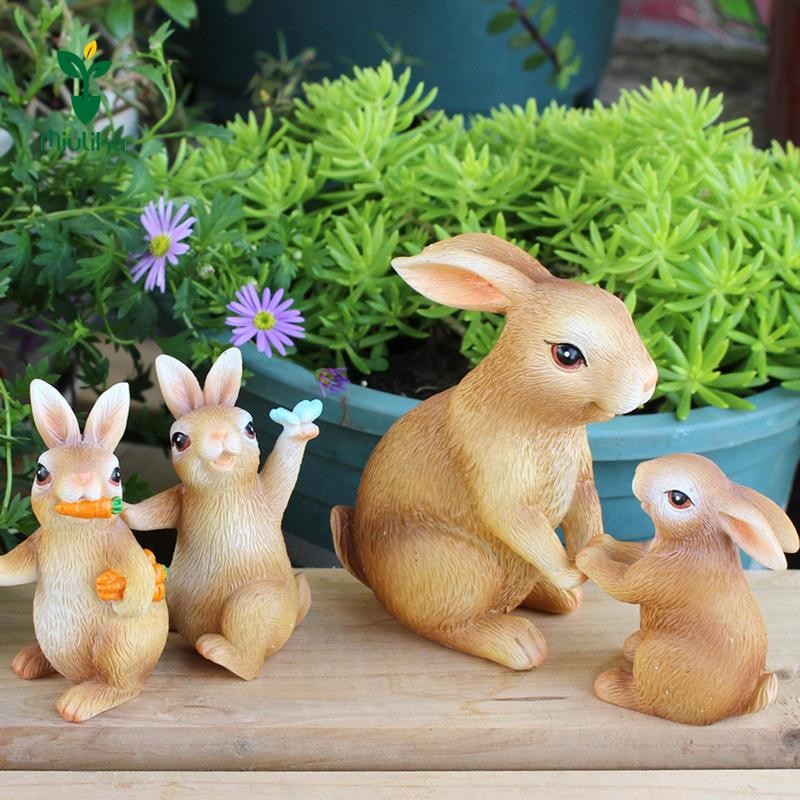 Miulika Thỏ Phục Sinh Đồ Trang Trí Thu Nhỏ Các Bức Tượng Nhỏ Nhà Búp Bê Trang Trí Ngoài Trời Trang Trí Động Vật Điêu Khắc Cho