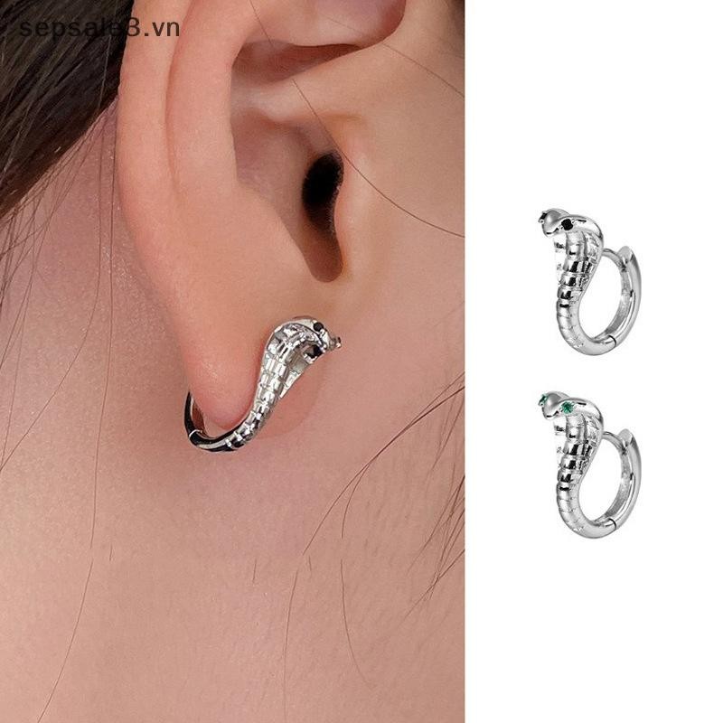 # Sepsale # Thời Trang Punk Gothic Đồng Zircon Bông Tai Rắn Mắt Xanh Cho Nam Nữ Hip Hop Cá Tính Thoáng Mát Hổ Mang Vòng Bông Tai Trang Sức.