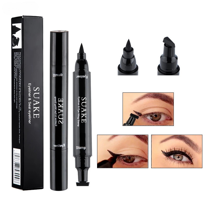 Bút Kẻ Mắt Hai Đầu & Cánh Mắt Tem Chống Thấm Nước Nhanh Khô Chất Lỏng Bút Kẻ Mắt Tem Lâu Dài Không Phai Màu Mỹ Phẩm