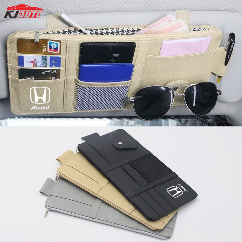 Kẹp lưu trữ tấm che nắng bằng da Honda Túi lưu trữ dung lượng lớn đa chức năng Phụ kiện ô tô tiện lợi và gọn gàng cho Civic Jazz Fit Accord Vezel Brio Cr-V City Hr-V Wrv Spirior