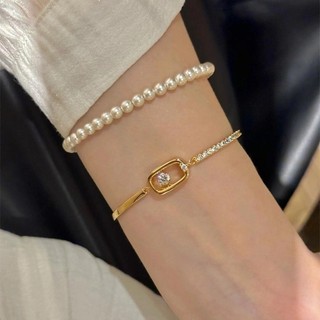 [Ưu đãi đặc biệt] Vòng tay hình học rỗng với kim cương Vòng tay nữ Retro Dễ dàng kết hợp Vòng tay thiết kế thích hợp bằng ngọc trai