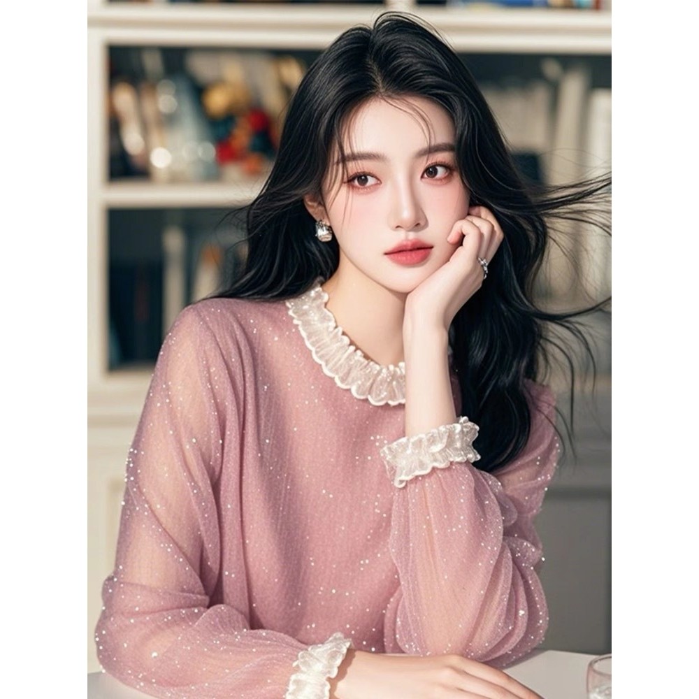✨2932 Người Bộ Sưu Tập 2025 Mùa Xuân Pháp Sáng Lụa Voan Áo Sơ Mi Sang Trọng Đẹp Ren Rời Nhỏ Áo Sơ Mi Top Nữ 25.3.26