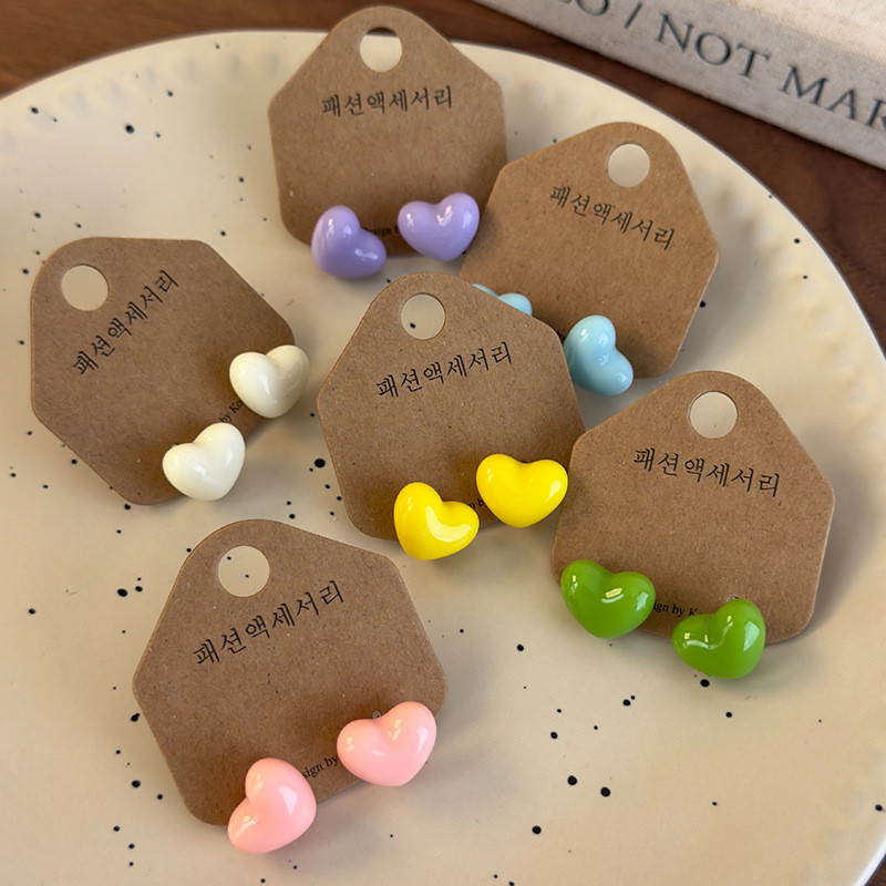 Bông tai hình trái tim màu kẹo Macaron Phụ kiện phong cách cô gái dễ thương
