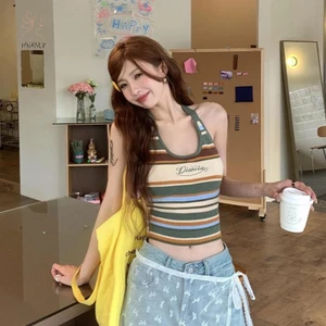 Hnkmp Summer Hot Girls Gợi Cảm Sọc Dây Lưng Không Tay Ôm Dệt Kim Camisole.