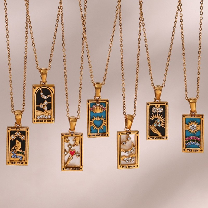 DASBSUG Vòng cổ mặt dây chuyền thẻ Tarot sành điệu dấu hiệu cung hoàng đạo bằng thép không gỉ chắc chắn dành cho quảng cáo thời trang