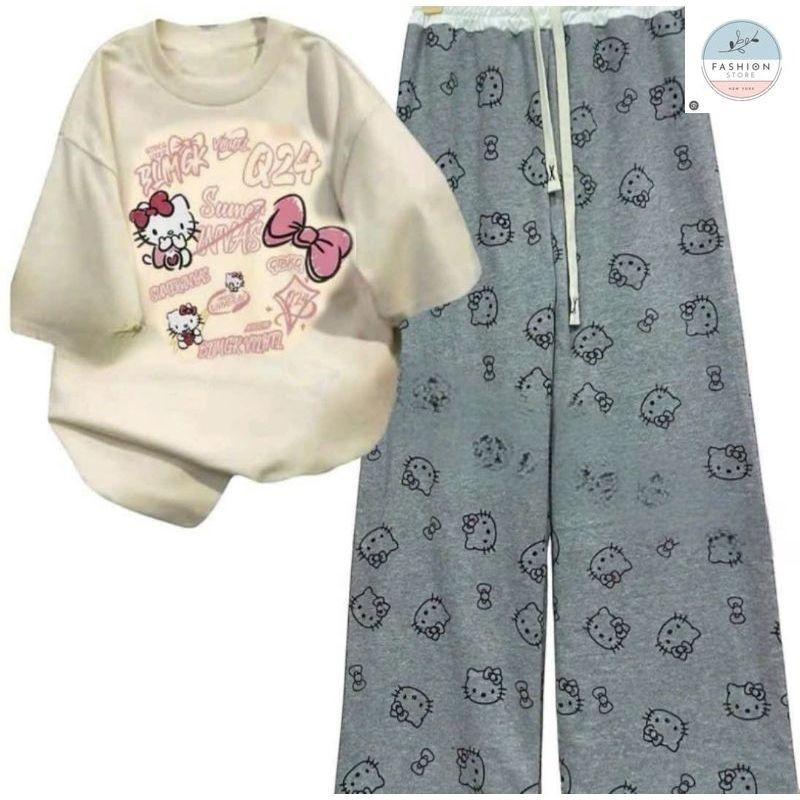 Tổng hợp các sét Bộ Quần Họa Tiết Mèo + mix áo phông Unisex form thụng tay lỡ - hình Mèo cute-QUẦN ÁO 94