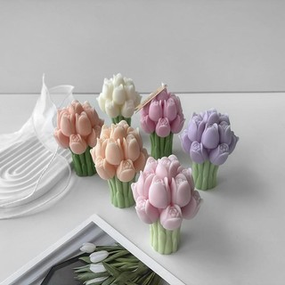 Hoa Tulip Bó Hoa Khuôn Silicon Hoa Thơm Nến diy Epoxy Thạch Cao Thơm Trang Trí Khuôn
