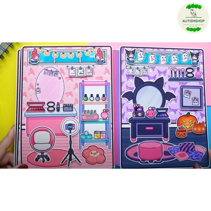 Đồ chơi giấy ngồi nhà búp bê bằng giấy tocaboca Wednesday Ngôi nhà của kuromi và My Melody thủ công