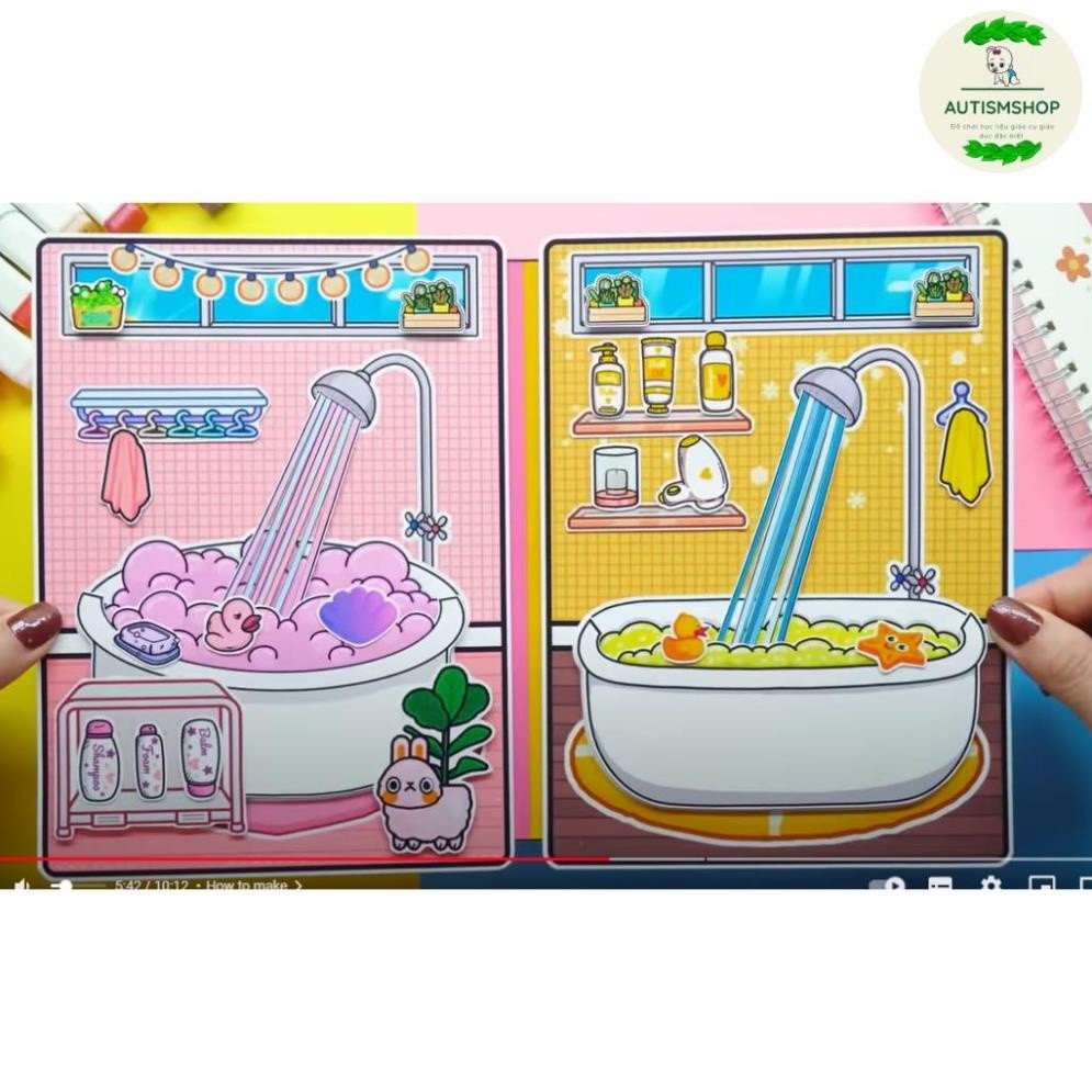 Đồ chơi giấy ngồi nhà búp bê bằng giấy montessori tocaboca life strauberry and Orange