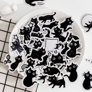 Enwei 45 Chiếc [Little Black Cat Series] Nhãn Dán Tạp Chí Dễ Thương Washi Miếng Dán Giấy Thêu Sò Chất Liệu Sổ Lưu Niệm Bộ
