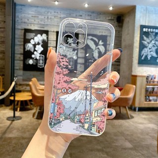 Ốp Điện Thoại Phong Cảnh Anime Nhật Bản Cho IPhone 15 Pro Max 14 11 12 13 Mini XR XS 7 8 6 6S Plus SE 2020 2022 Vỏ Mềm TPU Bảo Vệ Ống Kính Cặp Đôi Chống Va Đập Mặt Sau