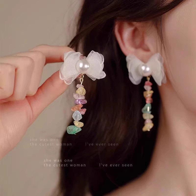 Bông Tai Hoa Voan Trắng Thời Trang 2024 Phong Cách Mới Cao Cấp Cảm Giác Bông Tai Người Phụ Nữ