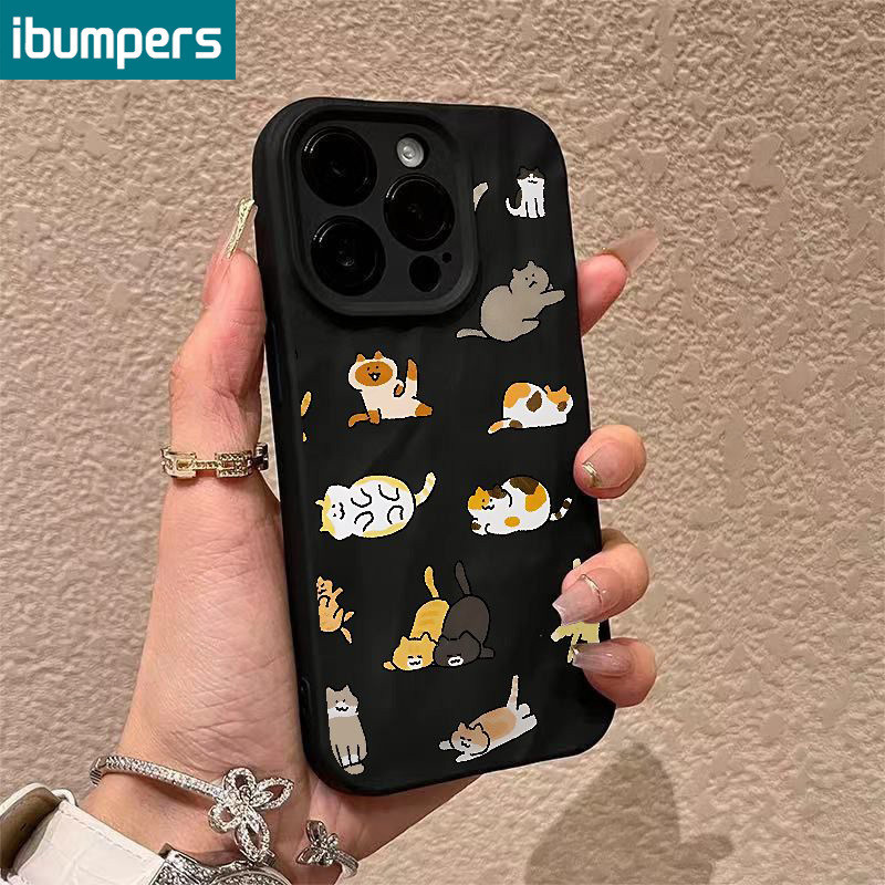 ibumpers Ốp Lưng Iphone Cute Mèo Anime Ốp Điện Thoại đen Silicon Mềm Chống Bẩn Chống Sốc Ốp điện thoại Cho Iphone 15 14 12 13 11 Pro Max IP 7 8 Plus Iphon X XS XR XsMax
