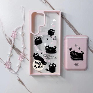 3 Vỏ Ví Màu Đen Đáng Yêu Cho Samsung s22 s22plus ultra Case Girly S23 S23Plus s23fe s24 s24plus s24ultra Ốp điện thoại