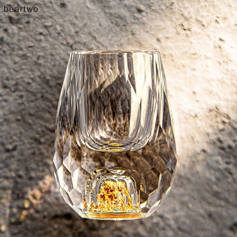 < Beartwo > Thủy tinh pha lê Vodka Thủy tinh Sake Shochu Glass Bar Rượu mùi Đôi đáy Lá vàng Thủy tinh Trà Quà tặng cao cấp Rượu cứng Đẹp
