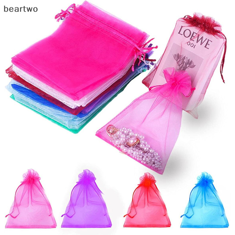 < Beartwo > 100 Cái / lốc Túi Organza Nhiều Màu Sắc 10x12cm / 10x15cm / 13x18cm Túi Bao Bì Trang Sức Quà Cưới Bảo Quản Túi Dây Rút Đẹp