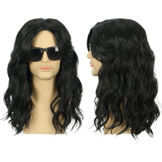 FUJIOU Tóc Giả Nhập Vai Màu Đen Dài, Tiệc Cosplay Full Head Halloween Trang Phục Tóc Giả, Disco Anime Punk Hippie Nam Tổng Hợp Tóc Giả Lễ Hội Giáng Sinh