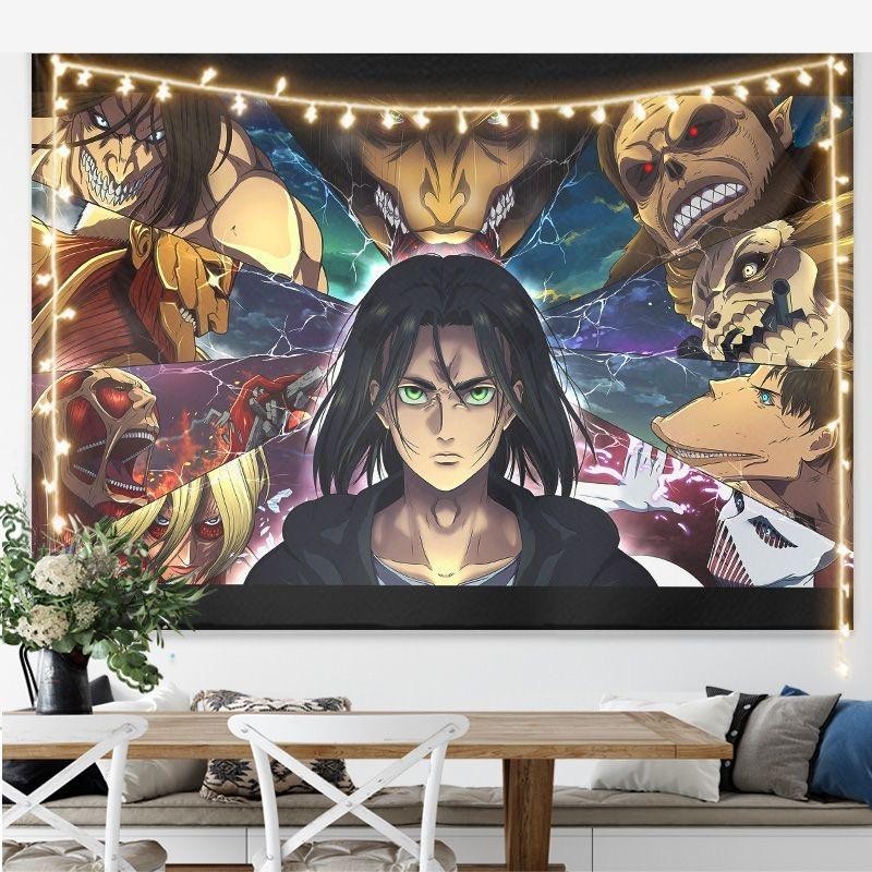 Tấm thảm trang trí Anime Attack On Titan Eren Yeager Trang trí nội thất Phòng ngủ Treo tường Tấm thảm có đèn LED Tùy chọn cho người hâm mộ ACG